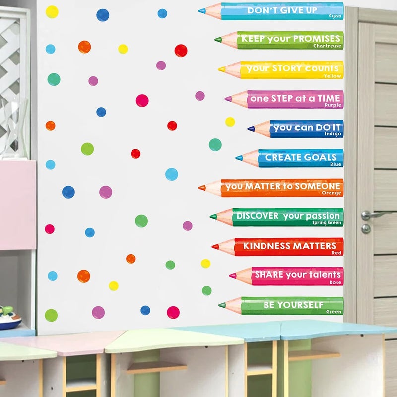 Kasubeso Inspirational Wall Decals, Multicolor Pencils Polka Dots Wall Stickers, Peel and Stick Motivational You Can Do It Wall Decor for Playroom Classroom Nursery Preschool Decoration - Image 3